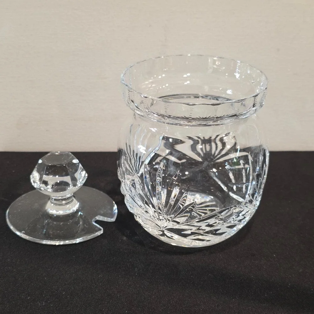 ROGASKA Crystal Jam Jar Honey Pot‎ w/ Lid Starburst Glass Condiment Pot Clear